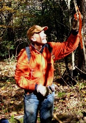 Dale Fields marking path along northern boundary